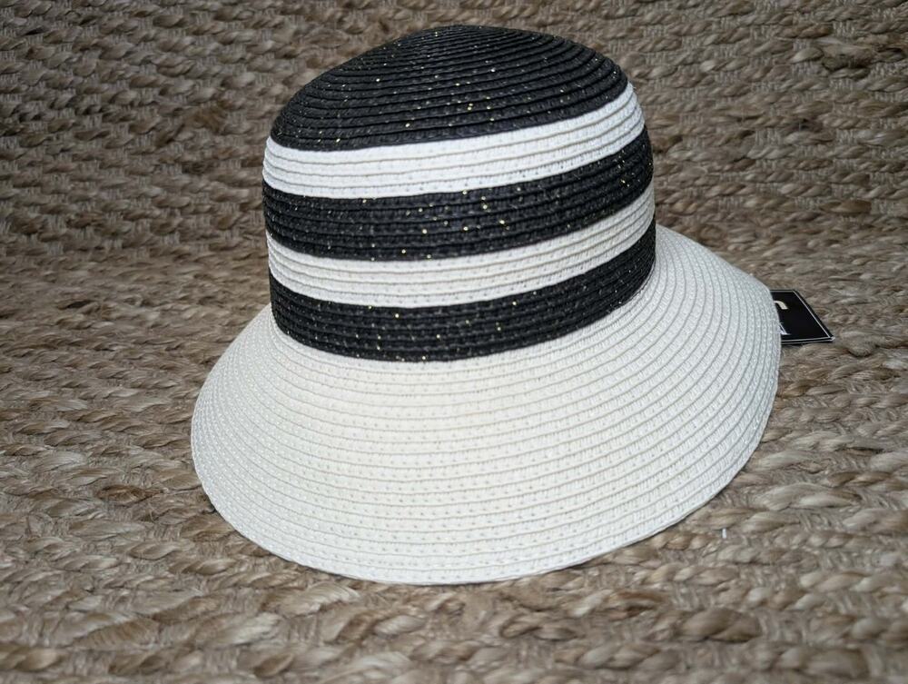 NEW! Magid Hats Black White Striped Women's Bucket Sun Hat Foldable Beach Travel
